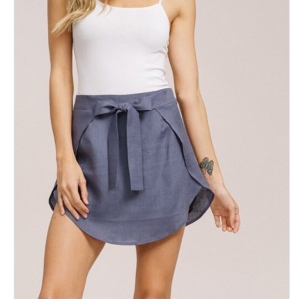 Bells Blue Linen Wrap Skirt - Picture 2 of 3
